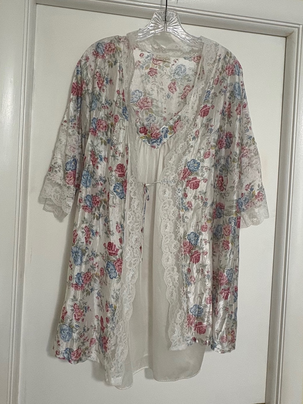 Vintage Elissia Floral Lace Nightgown Lingerie Sheer & Robe Size M Cottagecore